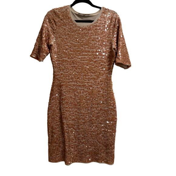 BCBG Maxazria Medium Sequined Brown Short Sleeve Dress - Picture 1 of 7